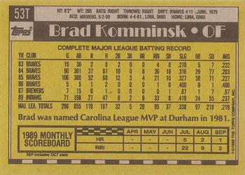 1990 Topps Traded - Gray Card Stock (Pack Version) #53T Brad Komminsk Back