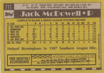 1990 Topps Traded - Gray Card Stock (Pack Version) #71T Jack McDowell Back