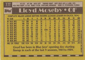 1990 Topps Traded - Gray Card Stock (Pack Version) #77T Lloyd Moseby Back