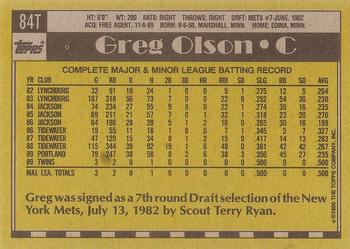 1990 Topps Traded - Gray Card Stock (Pack Version) #84T Greg Olson Back