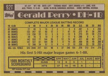 1990 Topps Traded - Gray Card Stock (Pack Version) #92T Gerald Perry Back