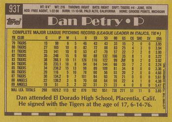 1990 Topps Traded - Gray Card Stock (Pack Version) #93T Dan Petry Back