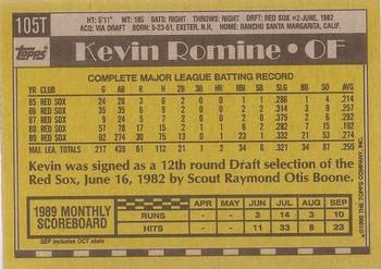 1990 Topps Traded - Gray Card Stock (Pack Version) #105T Kevin Romine Back