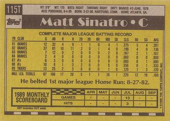 1990 Topps Traded - Gray Card Stock (Pack Version) #115T Matt Sinatro Back