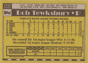 1990 Topps Traded - Gray Card Stock (Pack Version) #122T Bob Tewksbury Back