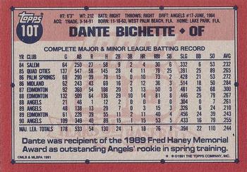 1991 Topps Traded - Gray Card Stock (Pack Version) #10T Dante Bichette Back