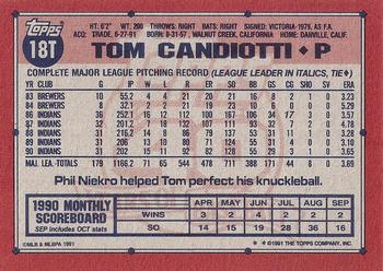 1991 Topps Traded - Gray Card Stock (Pack Version) #18T Tom Candiotti Back