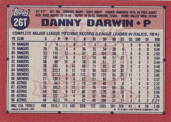 1991 Topps Traded - Gray Card Stock (Pack Version) #26T Danny Darwin Back
