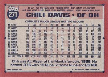 1991 Topps Traded - Gray Card Stock (Pack Version) #27T Chili Davis Back