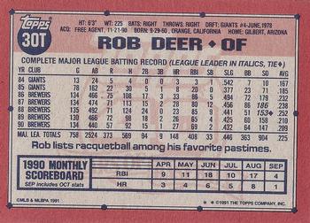 1991 Topps Traded - Gray Card Stock (Pack Version) #30T Rob Deer Back