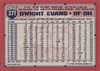 1991 Topps Traded - Gray Card Stock (Pack Version) #37T Dwight Evans Back