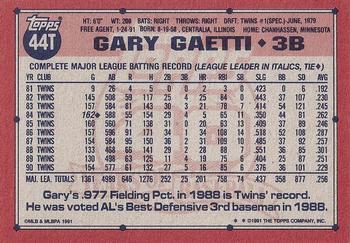 1991 Topps Traded - Gray Card Stock (Pack Version) #44T Gary Gaetti Back