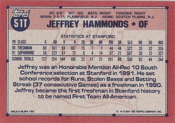 1991 Topps Traded - Gray Card Stock (Pack Version) #51T Jeffrey Hammonds Back