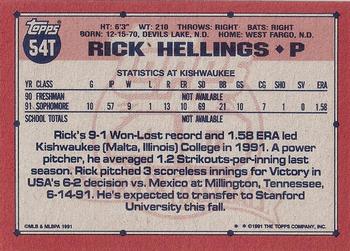1991 Topps Traded - Gray Card Stock (Pack Version) #54T Rick Helling Back