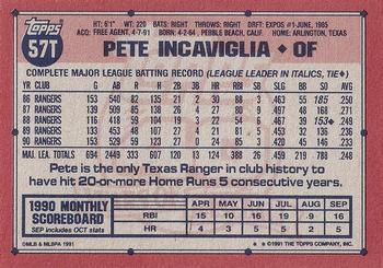 1991 Topps Traded - Gray Card Stock (Pack Version) #57T Pete Incaviglia Back