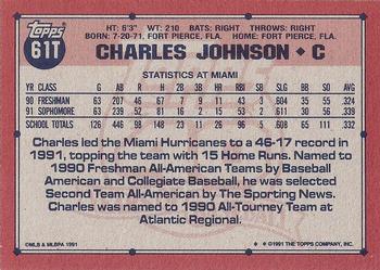 1991 Topps Traded - Gray Card Stock (Pack Version) #61T Charles Johnson Back