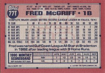 1991 Topps Traded - Gray Card Stock (Pack Version) #77T Fred McGriff Back