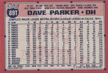1991 Topps Traded - Gray Card Stock (Pack Version) #89T Dave Parker Back