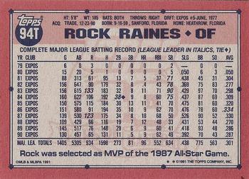 1991 Topps Traded - Gray Card Stock (Pack Version) #94T Rock Raines Back