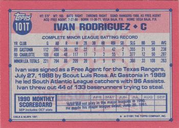 1991 Topps Traded - Gray Card Stock (Pack Version) #101T Ivan Rodriguez Back