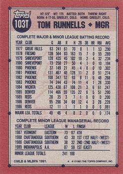 1991 Topps Traded - Gray Card Stock (Pack Version) #103T Tom Runnells Back
