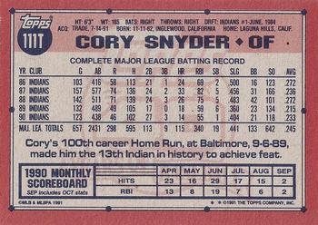 1991 Topps Traded - Gray Card Stock (Pack Version) #111T Cory Snyder Back