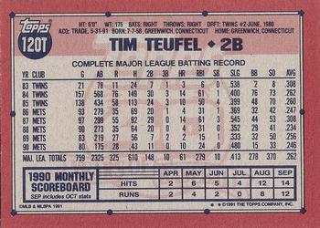 1991 Topps Traded - Gray Card Stock (Pack Version) #120T Tim Teufel Back