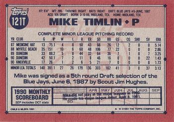 1991 Topps Traded - Gray Card Stock (Pack Version) #121T Mike Timlin Back