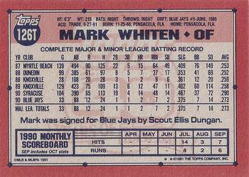 1991 Topps Traded - Gray Card Stock (Pack Version) #126T Mark Whiten Back
