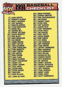 1991 Topps Traded - Gray Card Stock (Pack Version) #132T Checklist: 1T-132T Front