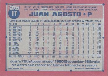 1991 Topps Traded - Gray Card Stock (Pack Version) #1T Juan Agosto Back