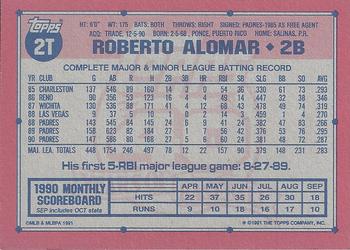 1991 Topps Traded - Gray Card Stock (Pack Version) #2T Roberto Alomar Back