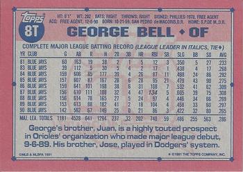 1991 Topps Traded - Gray Card Stock (Pack Version) #8T George Bell Back