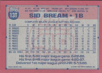 1991 Topps Traded - Gray Card Stock (Pack Version) #13T Sid Bream Back