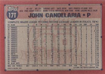 1991 Topps Traded - Gray Card Stock (Pack Version) #17T John Candelaria Back