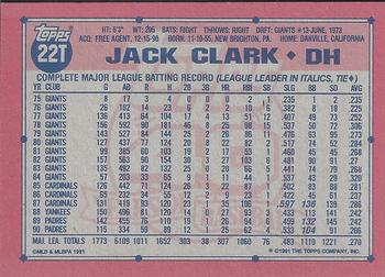 1991 Topps Traded - Gray Card Stock (Pack Version) #22T Jack Clark Back