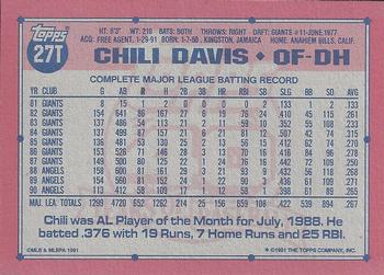 1991 Topps Traded - Gray Card Stock (Pack Version) #27T Chili Davis Back