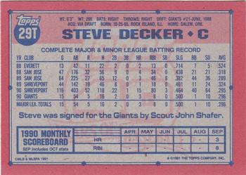 1991 Topps Traded - Gray Card Stock (Pack Version) #29T Steve Decker Back