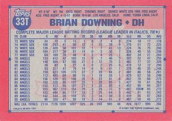 1991 Topps Traded - Gray Card Stock (Pack Version) #33T Brian Downing Back