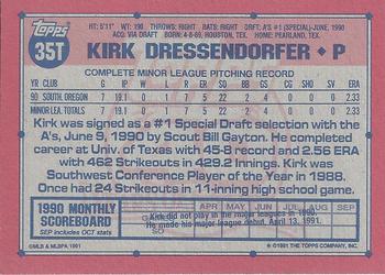 1991 Topps Traded - Gray Card Stock (Pack Version) #35T Kirk Dressendorfer Back
