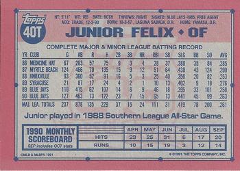 1991 Topps Traded - Gray Card Stock (Pack Version) #40T Junior Felix Back