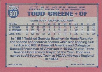 1991 Topps Traded - Gray Card Stock (Pack Version) #50T Todd Greene Back