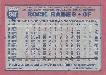 1991 Topps Traded - Gray Card Stock (Pack Version) #94T Rock Raines Back