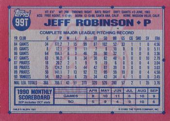 1991 Topps Traded - Gray Card Stock (Pack Version) #99T Jeff Robinson Back