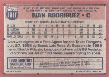 1991 Topps Traded - Gray Card Stock (Pack Version) #101T Ivan Rodriguez Back