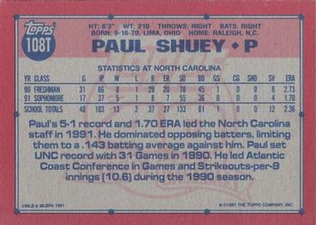 1991 Topps Traded - Gray Card Stock (Pack Version) #108T Paul Shuey Back