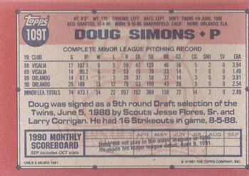 1991 Topps Traded - Gray Card Stock (Pack Version) #109T Doug Simons Back