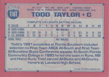 1991 Topps Traded - Gray Card Stock (Pack Version) #116T Todd Taylor Back