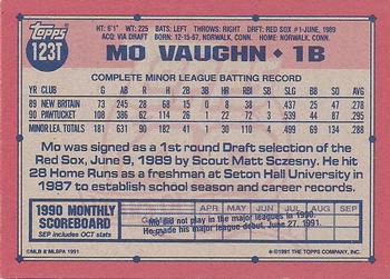 1991 Topps Traded - Gray Card Stock (Pack Version) #123T Mo Vaughn Back