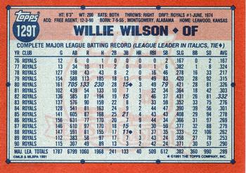 1991 Topps Traded - Gray Card Stock (Pack Version) #129T Willie Wilson Back